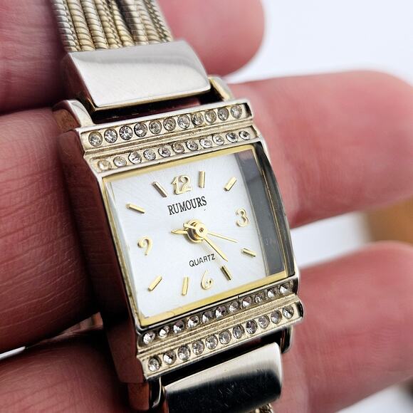 Rumours Women's Gaudy Bling Bracelet Watch Rhinestone Gold Silver Chain Band - Picture 3 of 7